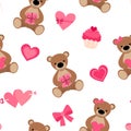 Seamless pattern Valentine`s day Bears heart vector illustration Royalty Free Stock Photo